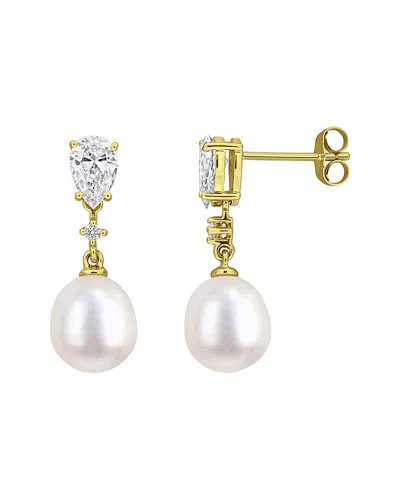 Created Forever 14k 1.00 Ct. Tw. Lab-grown Diamond & 8-8.5 Mm Pearl Earrings In Pattern