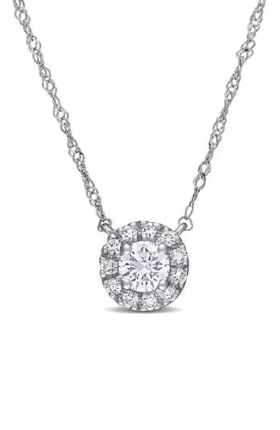 Created Forever 14k White Gold Lab Grown Diamond Halo Pendant Necklace In Silver