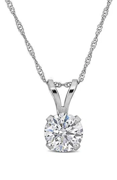 Created Forever 14k White Gold Round Lab Grown Diamond Solitaire Pendant Necklace In Metallic