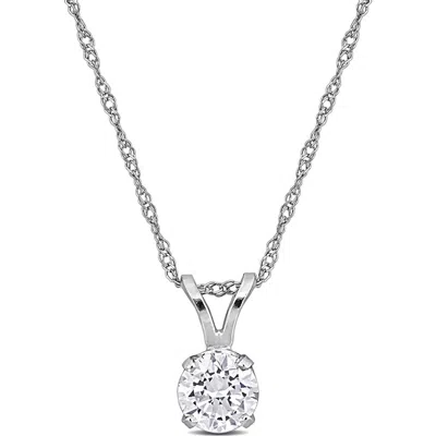 Created Forever 14k White Gold Round Lab Grown Diamond Solitaire Pendant Necklace In Metallic