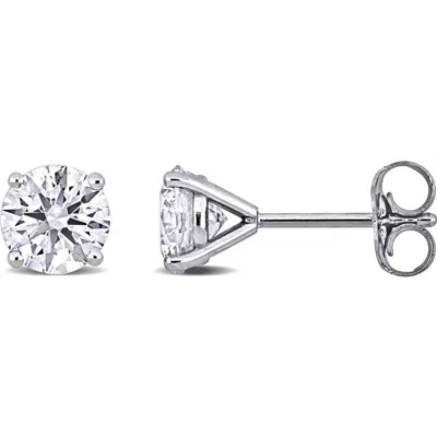 Created Forever 14k White Gold Round Lab Grown Diamond Stud Earrings In Silver