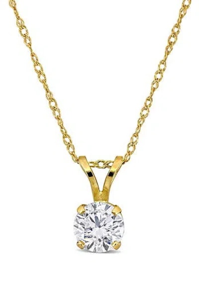 Created Forever 14k Yellow Gold Round Lab Grown Diamond Pendant Necklace In Pink