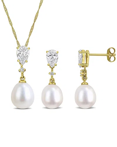 Created Forever 1.56 Ct. Tw. Lab-grown Diamond & 8-8.5mm Pearl 14k Set In Transparent