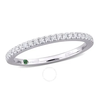 Created Forever 1/5ct Tdw Lab-created Diamond And Tsavorite Accent Semi-eternity Ring In 14k White G