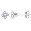 Created Forever 1ct Tdw Lab-created Diamond And Tsavorite Accent Solitaire Stud Earrings In 14k Whit In White