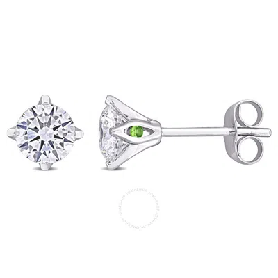 Created Forever 1ct Tdw Lab-created Diamond And Tsavorite Accent Solitaire Stud Earrings In 14k Whit In Metallic