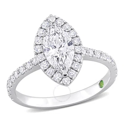 Created Forever 1ct Tdw Marquise Lab-created Diamond With Tsavorite Accent Halo Engagement Ring In 1 In Metallic