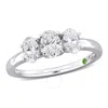 CREATED FOREVER CREATED FOREVER 1CT TDW OVAL LAB-CREATED DIAMOND AND TSAVORITE ACCENT 3-STONE RING IN 14K WHITE GOLD