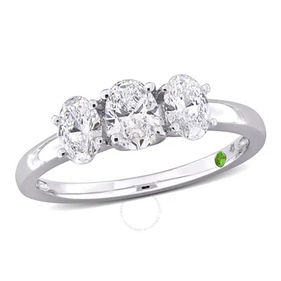 Created Forever 1ct Tdw Oval Lab-created Diamond And Tsavorite Accent 3-stone Ring In 14k White Gold