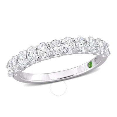 Created Forever 1ct Tdw Oval Lab-created Diamond And Tsavorite Accent Semi-eternity In 14k White Gol