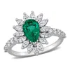 CREATED FOREVER 1CT TGW CREATED EMERALD AND 1 1/5CT TW LAB-GROWN DIAMOND RING IN 14K WHITE GOLD