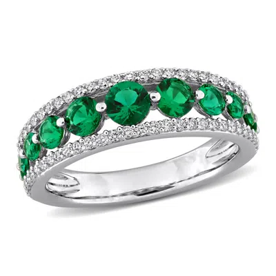 Created Forever 1ct Tgw Created Emerald And 1/3ct Tw Lab-grown Diamond Graduated Ring In 14k White G In ["white"]
