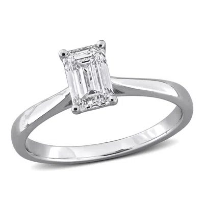 Created Forever 1ct Tgw Emerald And Round-cut Lab Grown Diamond Engagement Ring In Sterling Silver In ["white"]