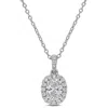 Created Forever 1ct Tgw Oval And Round-cut Lab Grown Diamond Halo Pendant With Chain In Sterling Sil In Metallic