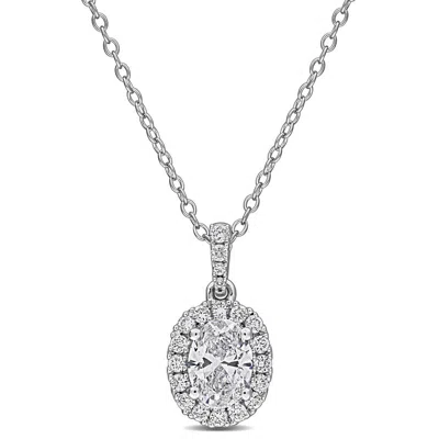 Created Forever 1ct Tgw Oval And Round-cut Lab Grown Diamond Halo Pendant With Chain In Sterling Sil In Metallic