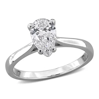 Created Forever 1ct Tgw Pear-shaped And Round-cut Lab Grown Diamond Engagement Ring In Sterling Silv In Metallic
