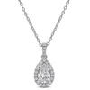 Created Forever 1ct Tgw Pear-shaped And Round-cut Lab Grown Diamond Halo Pendant With Chain In Sterl In Metallic