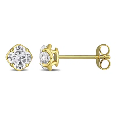 Created Forever 1ct Tw Cushion-cut Lab-grown Diamond Solitaire Stud Earrings In 14k Yellow Gold In ["yellow"]