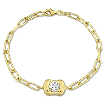 Created Forever 1ct Tw Lab-grown Diamond Puffed Center Paperclip Bracelet In Yellow Plated Sterling  In Gold