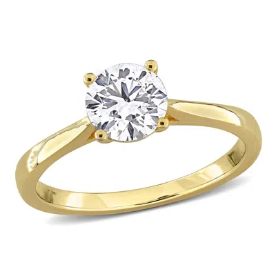 Created Forever 1ct Tw Lab-grown Diamond Solitaire Engagement Ring With Side Accents In Yellow Plate In Green