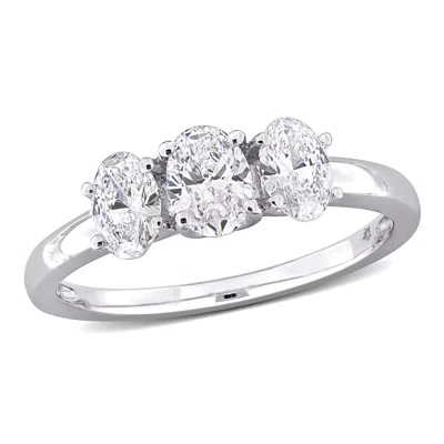 Created Forever 1ct Tw Oval Lab-grown Diamond 3-stone Engagement Ring In 14k White Gold In Metallic