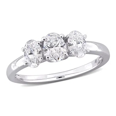 Created Forever 1ct Tw Oval Lab-grown Diamond 3-stone Engagement Ring In 14k White Gold In Silver