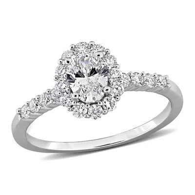 Created Forever 1ct Tw Oval-cut Lab-grown Diamond Halo Engagement Ring In Sterling Silver In Metallic