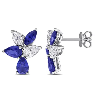 Created Forever 1ct Tw Pear Lab Shape Lab-grown Diamond And 2 7/8cttgw Created Blue Sapphire Earring In ["white"]