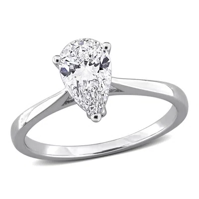 Created Forever 1ct Tw Pear-shaped Lab-grown Diamond Solitaire Engagement Ring With Side Accents In  In ["white"]