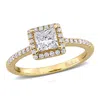 Created Forever 1ct Tw Princess And Round-cut Lab-grown Diamond Halo Engagement Ring In 14k Yellow G In Yellow
