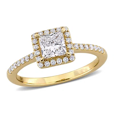 Created Forever 1ct Tw Princess And Round-cut Lab-grown Diamond Halo Engagement Ring In 14k Yellow G In Gold