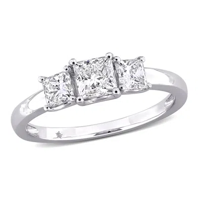 Created Forever 1ct Tw Princess-cut Lab-grown Diamond 3-stone Engagement Ring In 14k White Gold In Silver