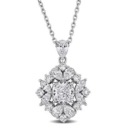 Created Forever 2 1/10ct Tw Multi-shaped Lab Grown Diamond Cluster Pendant With Chain In 14k White G In Metallic