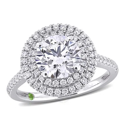 Created Forever 2 1/2ct Tdw Lab-created Diamond And Tsavorite Accent Halo Engagement Ring In 14k Whi In Metallic