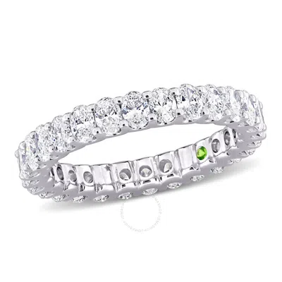Created Forever 2 1/4ct Tdw Lab-created Diamond And Tsavorite Accent Oval Eternity Ring In 14k White
