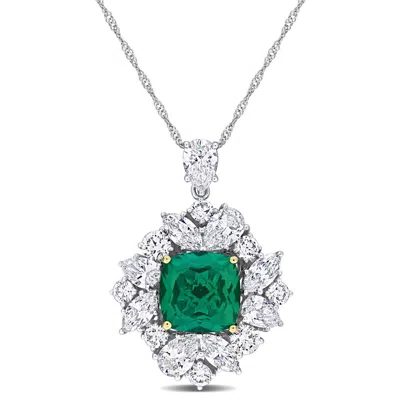 Created Forever 2 1/4ct Tgw Created Emerald And 3ct Tw Lab-grown Diamond Floral Pendant In 18k Two-t In Multi