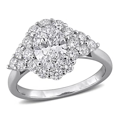 Created Forever 2 1/4ct Tgw Oval And Round-cut Lab Grown Diamond Halo Engagement Ring In Sterling Si In ["white"]