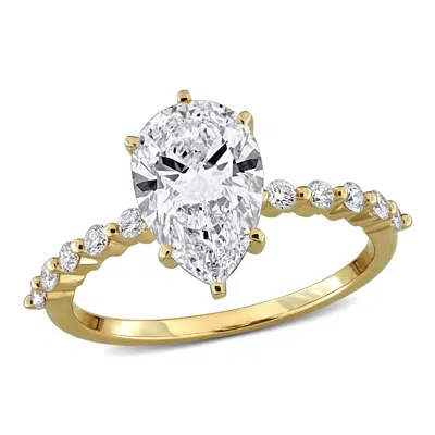 Created Forever 2 1/4ct Tw Pear And Round-cut Lab Grown Diamond Engagement Ring In 14k Yellow Gold In ["yellow"]