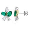 Created Forever 2 1/5ct Tgw Created Emerald And 1 3/4ct Tw Lab-grown Diamondcluster Stud Earrings In In Yellow