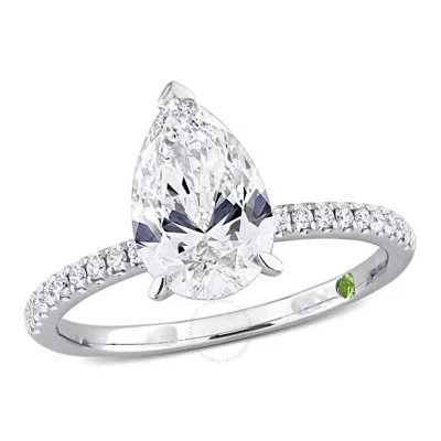 Created Forever 2 1/6ct Tdw Lab-created Diamond And Tsavorite Accent Engagement Ring In 14k White Go In Metallic