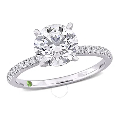 Created Forever 2 1/6ct Tdw Lab-created Diamond And Tsavorite Accent Engagement Ring In 14k White Go In Metallic