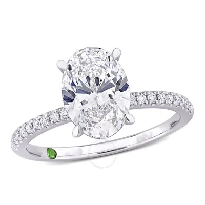 Created Forever 2 1/6ct Tdw Oval Lab-created Diamond And Tsavorite Accent Engagement Ring In 14k Whi In White