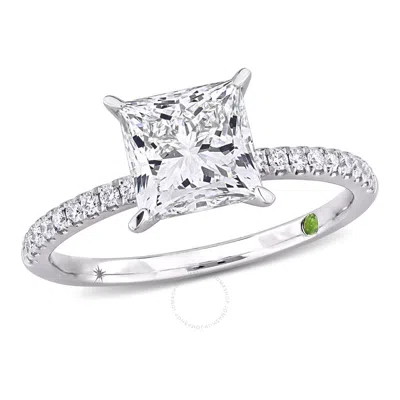 Created Forever 2 1/6ct Tdw Princess-cut Lab-created Diamonds And Tsavorite Accent Engagement Ring I In White