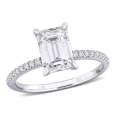 Created Forever 2 1/6ct Tw Emerald And Round-cut Lab-grown Diamond Solitaire Engagement Ring In 14k  In Gray