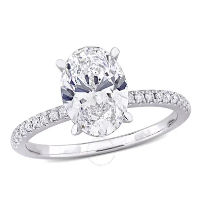 CREATED FOREVER CREATED FOREVER 2 1/6CT TW OVAL AND ROUND-CUT LAB-GROWN DIAMOND SOLITAIRE ENGAGEMENT RING IN 14K WHI
