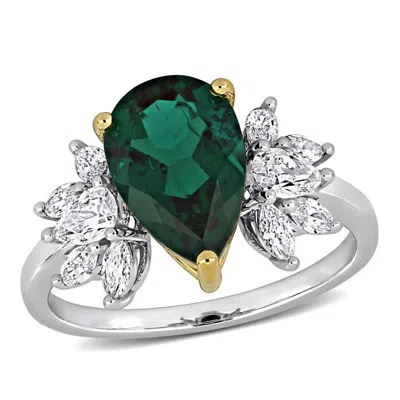 Created Forever 2 3/4ct Tgw Created Emerald And 4/5ct Tw Lab-grown Diamond Fashion Ring In 14k Two-t In Green