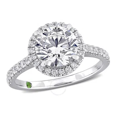 Created Forever 2 3/8ct Tdw Lab-created Diamond And Tsavorite Accent Halo Engagement Ring In 14k Whi In White