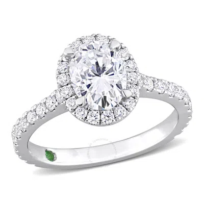 Created Forever 2 Ct Tw Oval & Round Lab Created Diamond With Tsavorite Accent Halo Engagement Ring In White