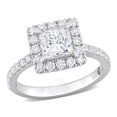 Created Forever 2 Ct Tw Princess & Round Lab Created Diamond With Tsavorite Accent Halo Engagement R In Metallic