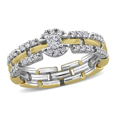 Created Forever 2/5ct Tw Lab-grown Diamond Halo Link Ring In Two-tone Sterling Silver In ["two Tone"]
